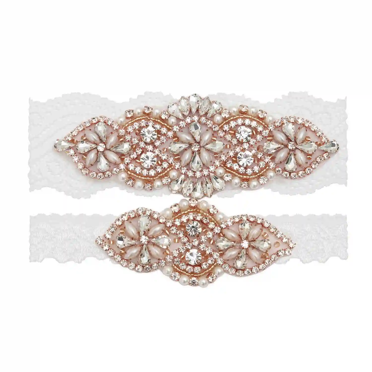 rosegold-white MissRDress подвязка пояс Свадебный белый кружевной Комплект подвязок Свадебная подвязка набор Хрустальная Свадебная подвязка Свадебный женский подвязка свадебный подарок - Цвет: rosegold-white