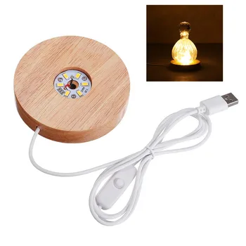 

Wood Color Base White/Warm Light Rechargeable Remote Control Wooden LED Light Rotating Display Stand Lamp Holder Lamp Base