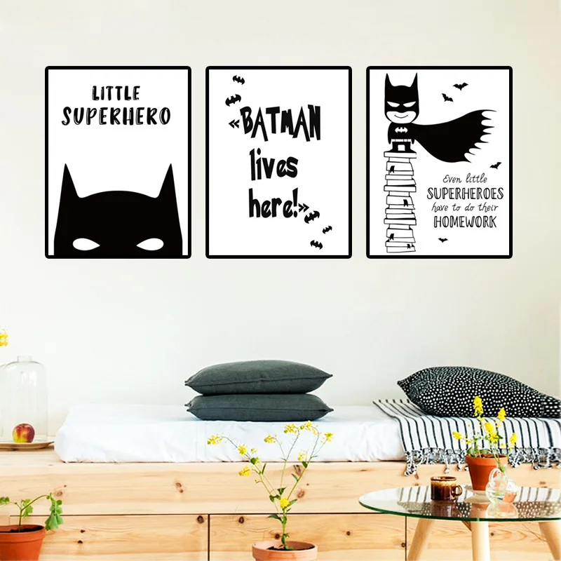 Z459 Black and White Superhero Batman Canvas Painting Funny Wall Art Poster For Living Room Kids Children Room Decoration - Цвет: Z459