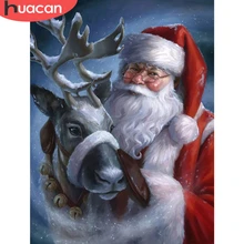 

HUACAN 5D Paint With Diamonds Santa Claus DIY Diamond Painting Mosaic Christmas Deer Handmade Gift Home Decor