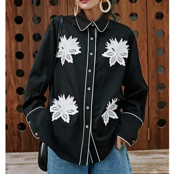 

XUXI 2020 Women Early Spring Original Design Shirt Vintage Loose Long Sleeves Begonia Flowers Blouse Chemise Femme FZ1181