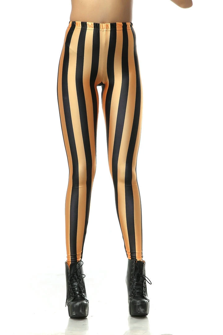 Sexy High Waist Elastic Leggings Fashion Yellow Black Stripe Print Trousers Casual Sports Fitness Leggings Slim Hip-Lift Pants tights for women