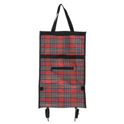 Compact Folding Reusable Shopping Trolley Bag with Wheels - Portable Food and Grocery Organizer (A Red plaid)