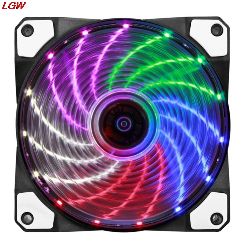 15 LED 12V fan cooler 9 blades 4PIN 12cm ultra-quiet computer PC case colorful colors