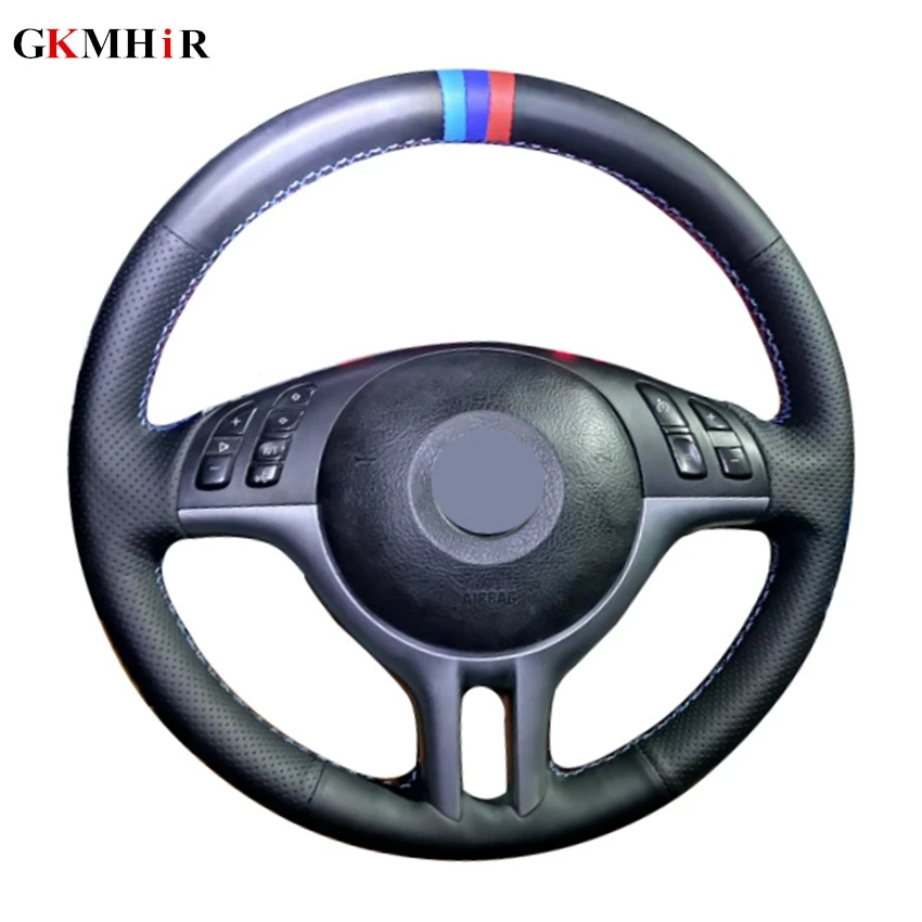 Hand-stitched Black Soft Artificial Leather 3 colors stripes Car Steering Wheel Covers for BMW E39 E46 325i E53 X5 X3