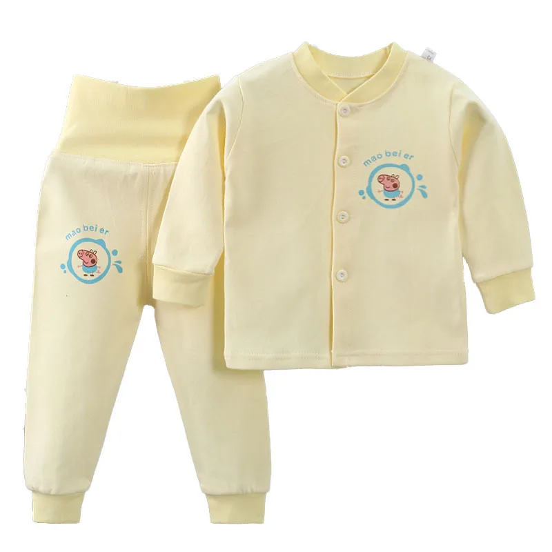 

2019 Spring New Style Children Thermal Underwear Set Baby Pure Cotton High-waisted High Waist Pants Single Layer Cardigan