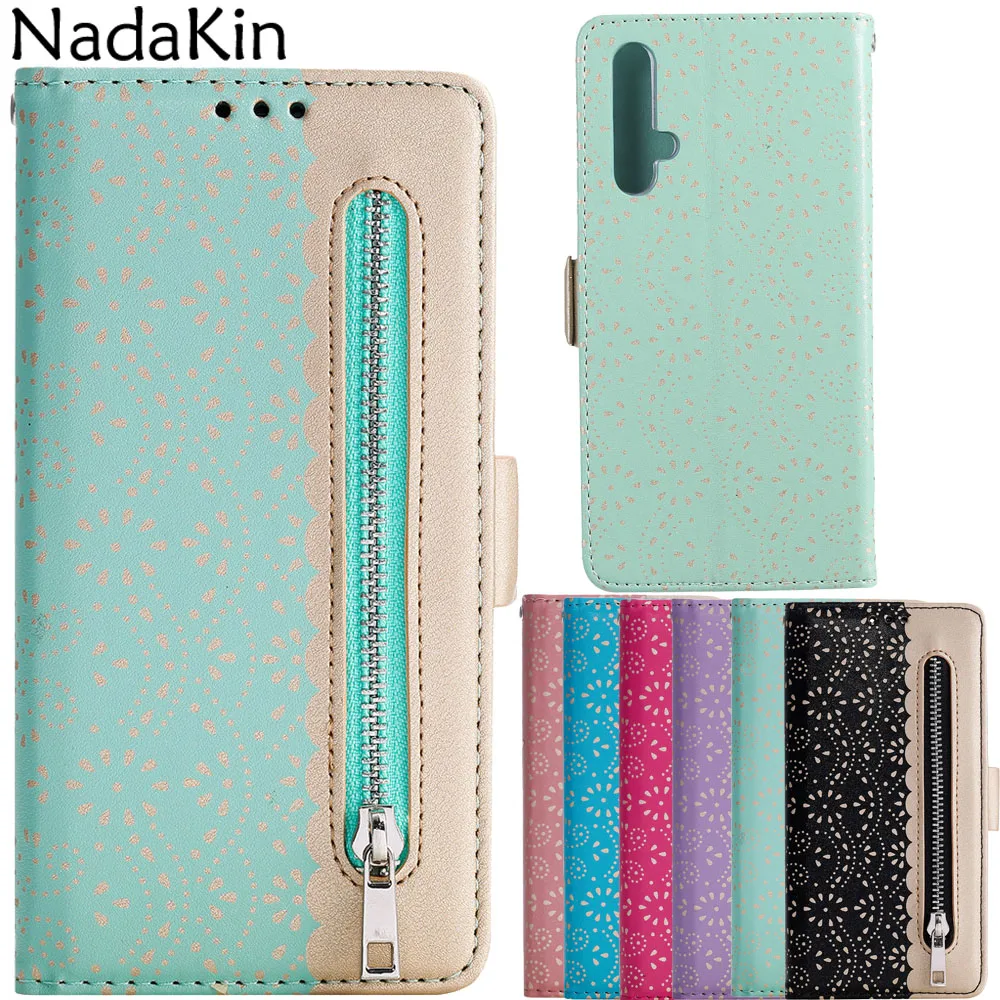 

Lace Texture Zipper Wallet Book Case Shell for Huawei Honor 8A 7A Pro 9X 20 Y6 Y7 2019 Luxury Flip Cover With Card Slots