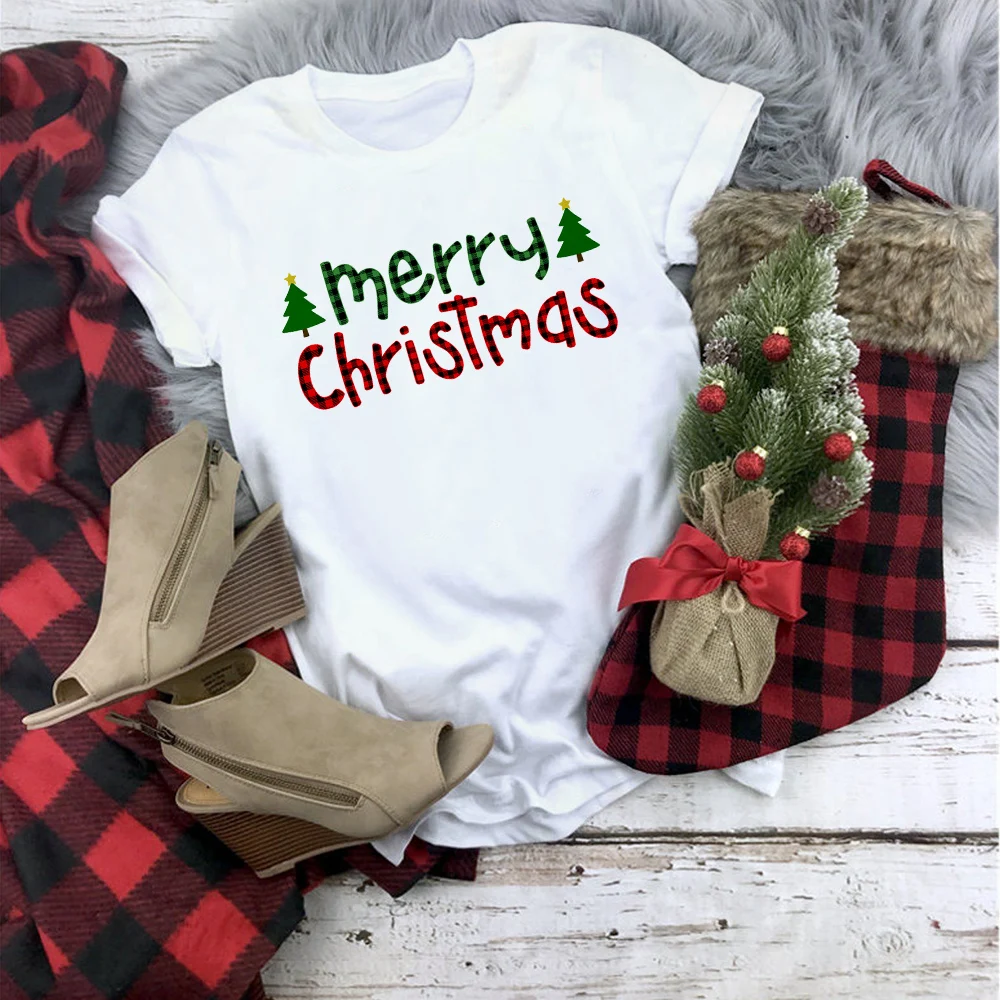 Клетчатая Рождественская футболка женская модная графическая Милая футболка Kawaii модная хипстерская стильная футболка в стиле tumblr для рождественской вечеринки