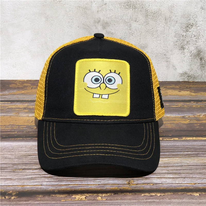 black SpongeBob Бренд аниме Дональд Дак черная бейсболка кепка хлопок бейсбольная кепка для мужчин и женщин хип-хоп шляпа для папы Кепка дальнобойщик сетка шляпа Прямая поставка - Цвет: black SpongeBob