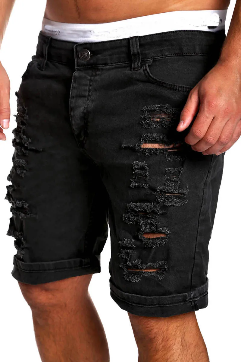 Men's Fashion Men Boy Skinny Runway Straight Short Denim Pants Runway Straight Destroyed Ripped Jeans Shorts  Plus Size casual shorts Casual Shorts