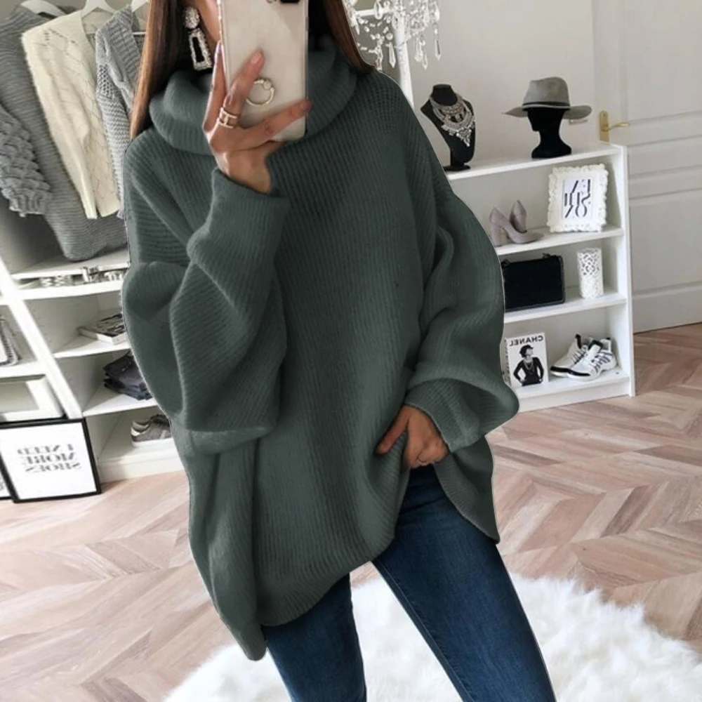 SFIT Casual Loose Autumn Winter Turtleneck Sweater Women Solid Knitted Sweaters Warm Long Sleeve Pullover Sweater Black Pink