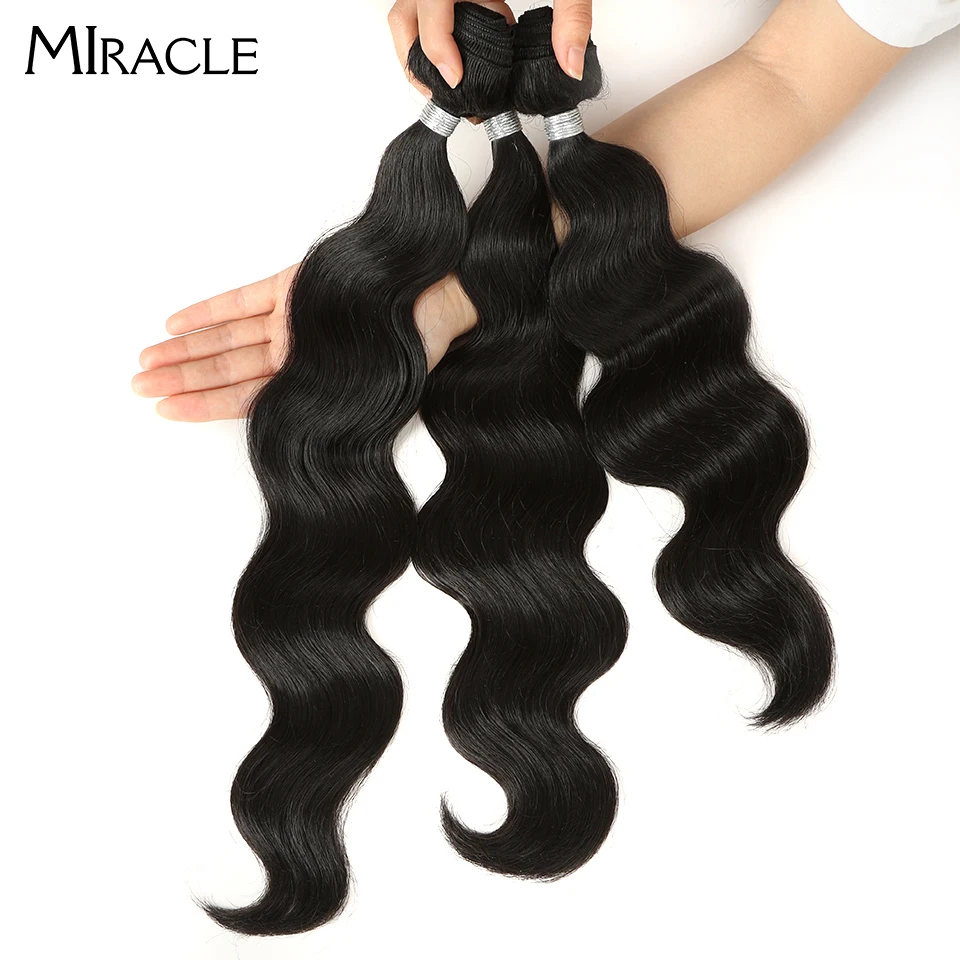 

Miracle 3bundles/pack Women Natural Hair Weaving Body Wavy Hair Extensions Weft Heat Resistance Synthetic Hair Weave 16-20inch