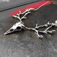 Ожерелье с птичьим черепом, ветка, ворона, Ворон, серебряные ювелирные изделия с изображением ведьмы, готические подарки, готический стиль, колье для женщин, природная мода, Pendanls