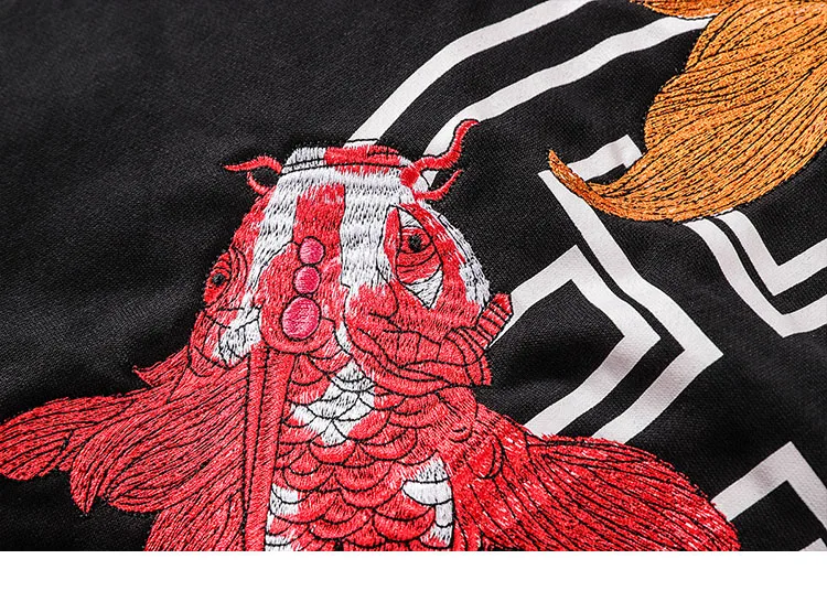 Толстовка для мужчин и женщин уличная китайская вышитая Koi Fish толстовка с капюшоном Harajuku пуловер толстовки Осенние свитшоты