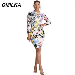 OMILKA платье-футболка с мультяшным принтом 2019 осеннее женское платье с длинным рукавом и круглым вырезом в стиле хип-хоп Харадзюку Клубное