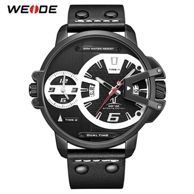 Часы наручные WEIDE мужские с кожаным ремешком люксовые брендовые кварцевые