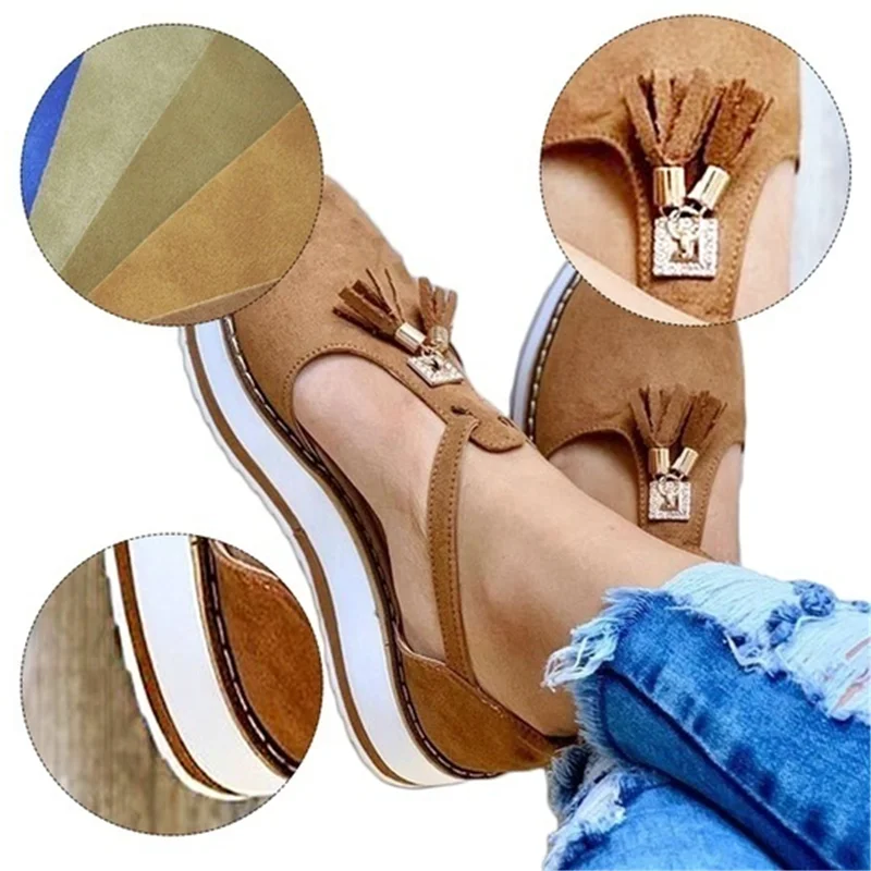 2020 New Fashion Women Summer Tassel Loafers Comfy Round Toe Buckle Sandals Casual Platform Thick Bottom Shoes Elegant Sneakers (9)