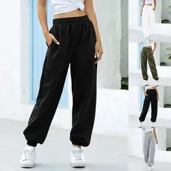 Pantalon de sport Simple taille haute, couleur unie, élastique, pour l'automne et l'hiver 