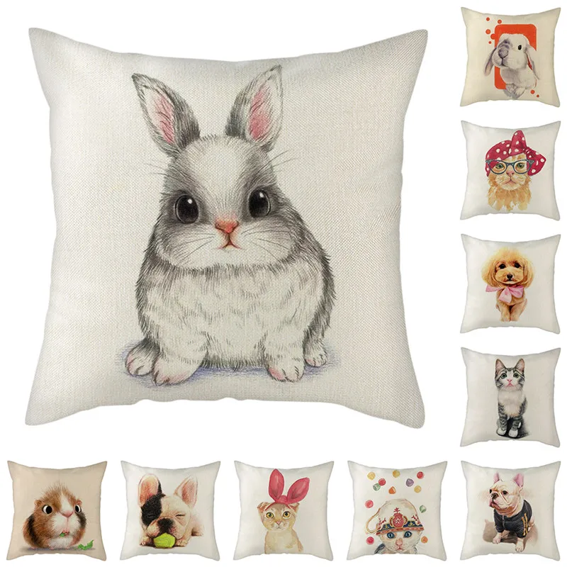 Fuwatacchi Linen Cushion Covers Cat Dog Cover For Home Chair Sofa