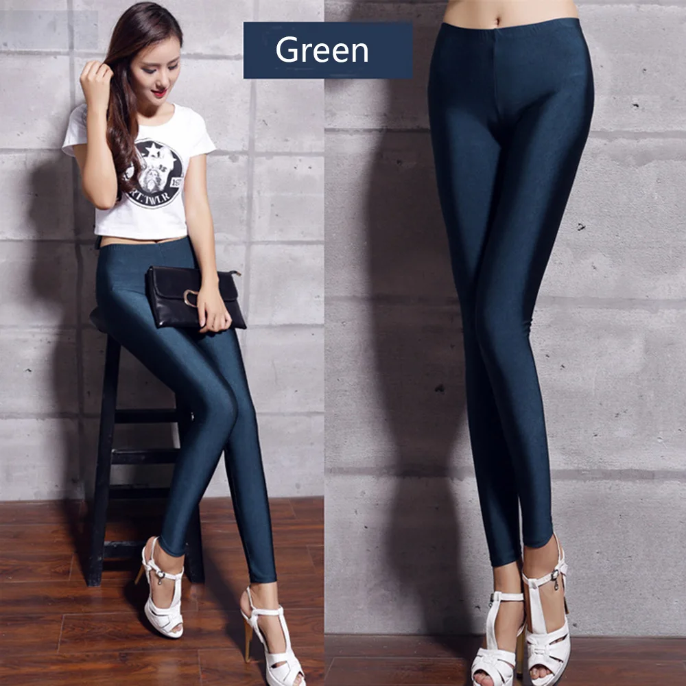 Hot Selling Women Solid Color Fluorescent Shiny Pant Leggings Large Size Spandex Shinny Elasticity Casual Trousers for Girl