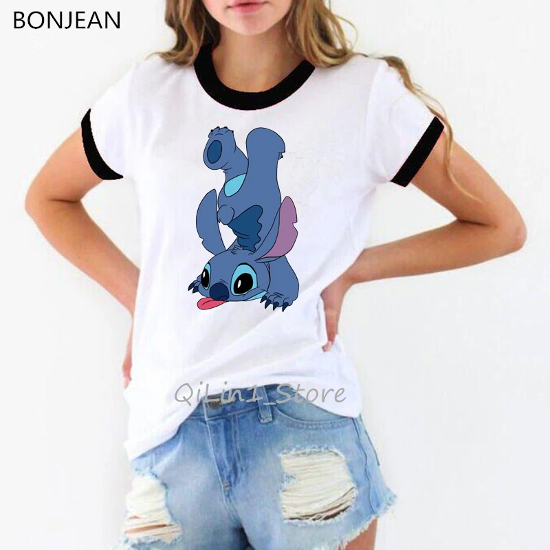 Забавные футболки camiseta mujer LILO STITCH модная футболка женская одежда harajuku ulzzang футболка женская футболка с мультяшным принтом - Цвет: 80201 B