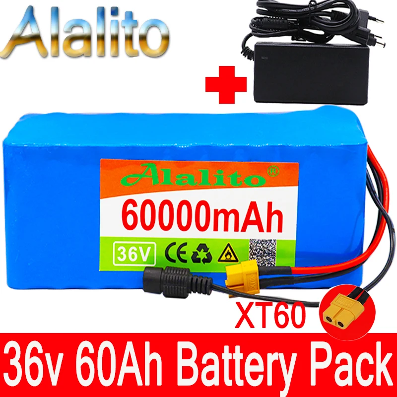 36V 10S4P 60Ah battery pack 500W high power 42V 60000mAh Ebike electric bicycle BMS 42v with xt60 plug+charger | Электроника