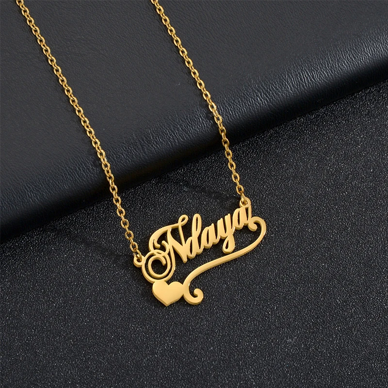 Goxijite Customized Various Love Base Name Necklaces Personalized Love Heart Nameplate For Women Stainless Steel Jewelry Gift