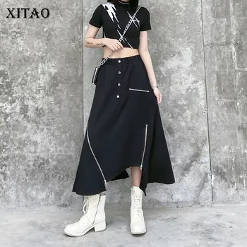 

XITAO Niche Style Irregular A Line Elastic Waist Black Loose Casual Vintage 2020 Spring Summer New Fashion Women Skirt DMY4462