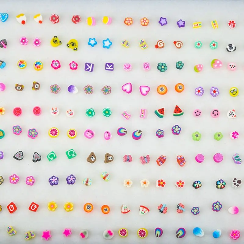 100 Pair/pack Mini Small Plastic Needle Earrings Women Girls Earring Jewelry Handmade Soft Ceramic Sliced Fruit Shape Ear Stud