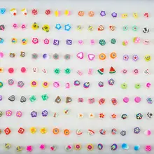 100 Pair/pack Mini Small Plastic Needle Earrings Women Girls Earring Jewelry Handmade Soft Ceramic Sliced Fruit Shape Ear Stud