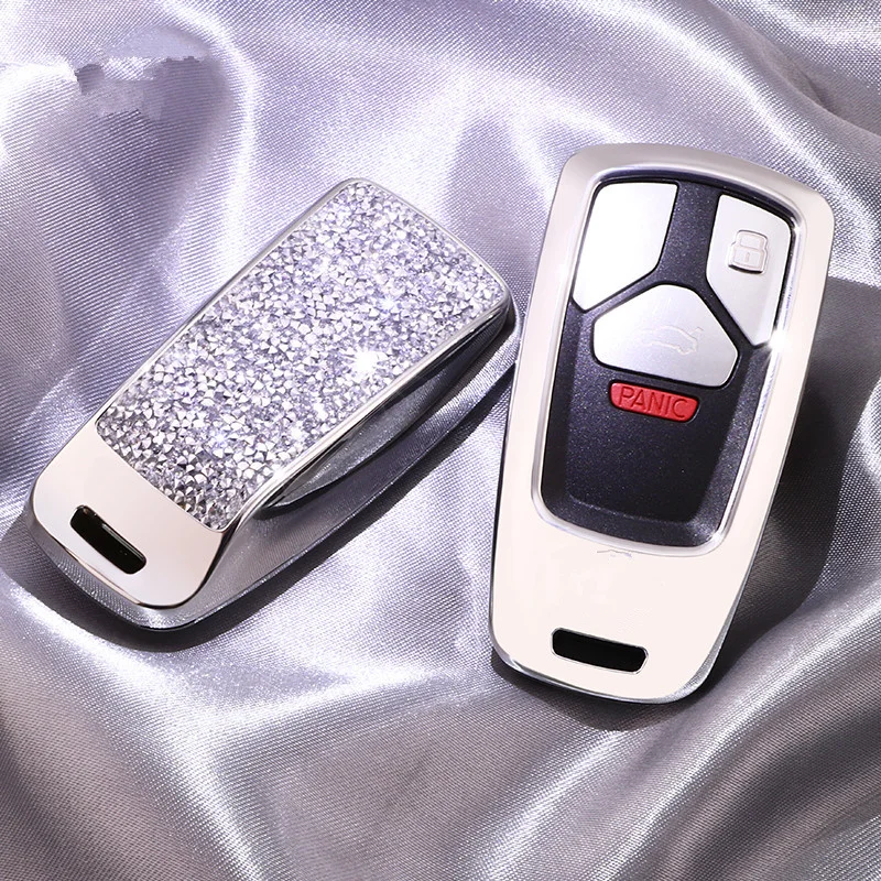 

Fashion Luxury Diamond Crystal Shining Car Key Case Cover for Audi A4 A4L A5 S5 A6 Q5 SQ5 Fob 3 buttons Auto Key Shell Keychain