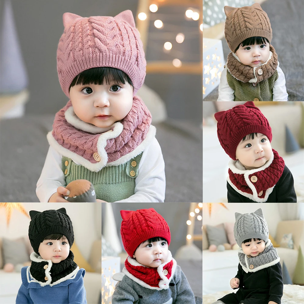 CYSINCOS, комплект из 2 предметов, детская зимняя шапка и шарф, теплые шапки для мальчиков и девочек, детский чепчик с рисунком, милые шапки, реквизит для фотосессии