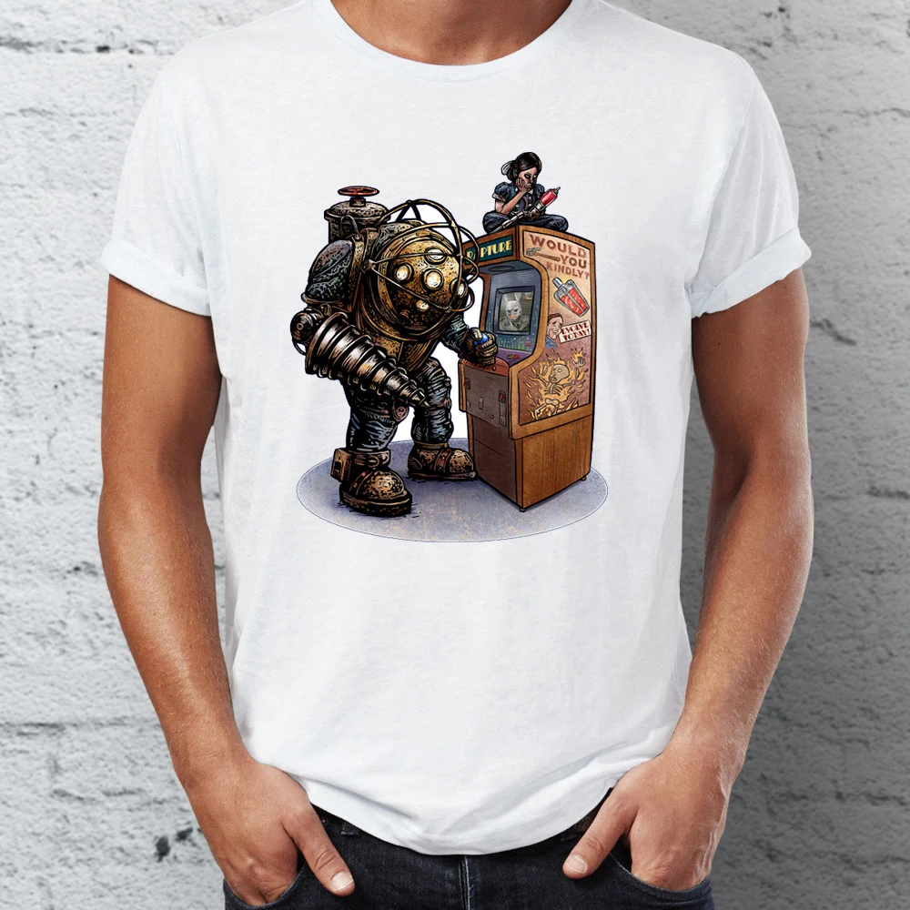 L017M Мужская футболка Bioshock Big Daddy and Little Sister Splicer Gaming Badass Artsy Tee - Цвет: L017M