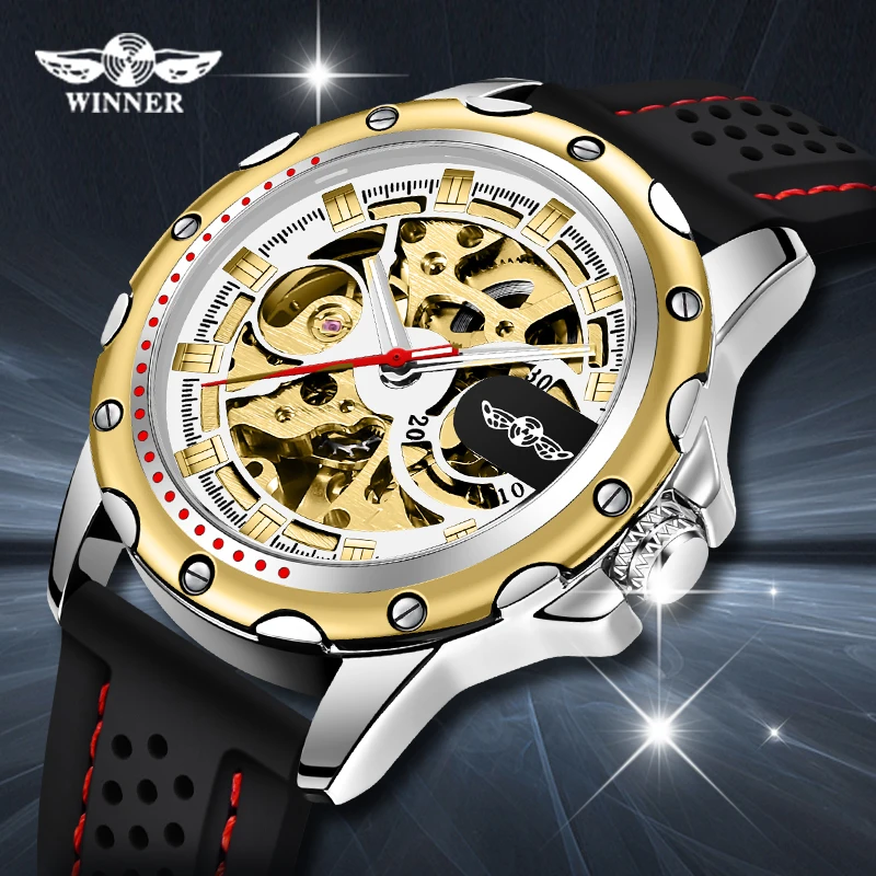 

Forsining Top Brand Motorcycle Design Transparent Black Silicone Band Skeleton Men Automatic Watches Luxury Relogio Clock