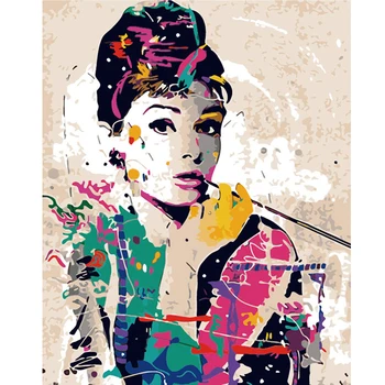 

Hepburn in makeup Painting By Numbers figure DIY Oil Coloring By Numbers Canvas Paint Art Pictures Home Decor Christmas Gift