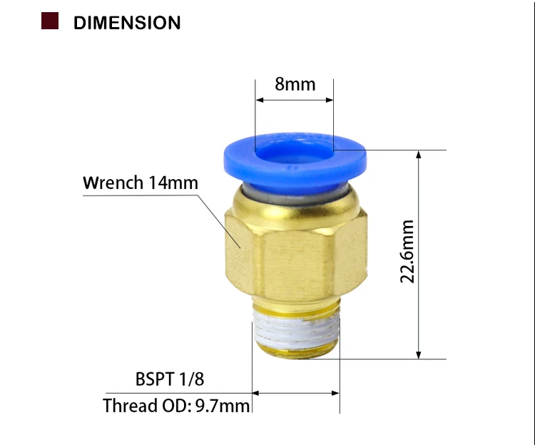 10 шт. BSPT PC8-01, 8 мм до 1/8 'пневматические разъемы Мужской прямой одно касание фитинги