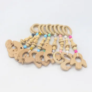 

DHL 100pcs Baby Play Gym Nursing Cartoon Animal Wooden Teether Chew Beads Teething Wood Rattles Toys Teether Montessori