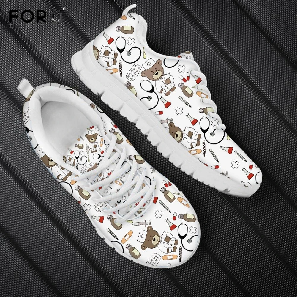 Forudesigns Weiss Nette Cartoon Krankenschwester Bar Muster Frauen Casual Turnschuhe Pflege Komfortable Mesh Wohnungen Schuhe Fur Weibliche Madchen Shoes For Female Flats Shoesshoes For Nurses Aliexpress
