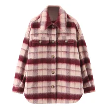 ZOEPO, отложной воротник, шерстяные пальто для женщин, модные винтажные клетчатые куртки с принтом, женские элегантные пальто с карманами, женские, дамские, KI