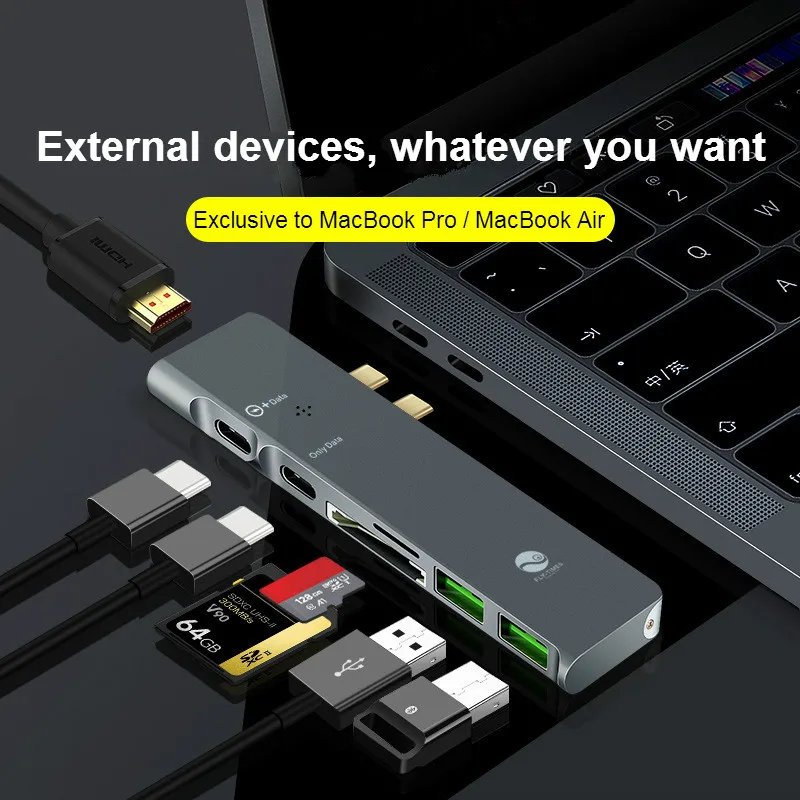 7 в 1 USB 3,0 type-C концентратор к HDMI адаптер 4K Thunderbolt USB-C концентратор с концентратором 3,0 TF sd-ридер слот PD для MacBook Pro/Air