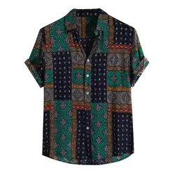 Womail 2019 Новое поступление, летняя винтажная, этнический стиль, мужская рубашка, свободная печать, вискоза, кнопка короткий рукав, пляжные