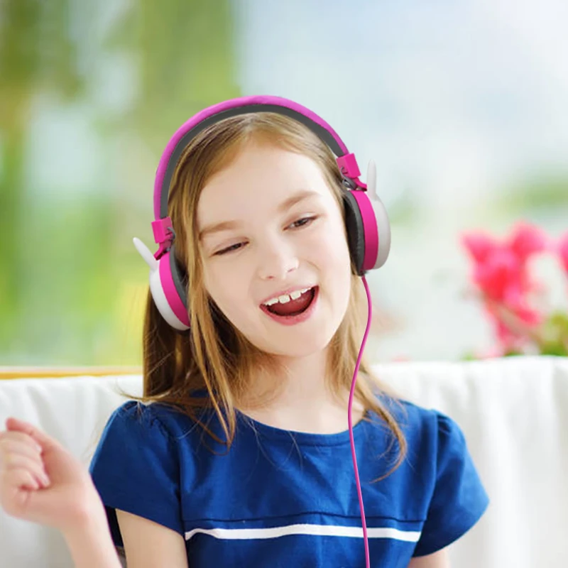 Cute Rabbit Ear Wired Headset Kids Girl Computer Gamer Headphones Foldable Music Headset Earphones For iPhone 11 Huawei Gift