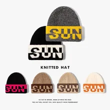 

2022 New Autumn Winter Adult Fashion High Quality Men Women Brand Letter SUN Knitted Wool Hat Warm Beanie Male 54-60cm Cap