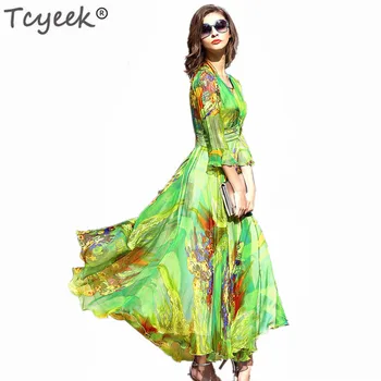 

Summer women's silk party dress elegant size long wave beach Chiffon Dress villano