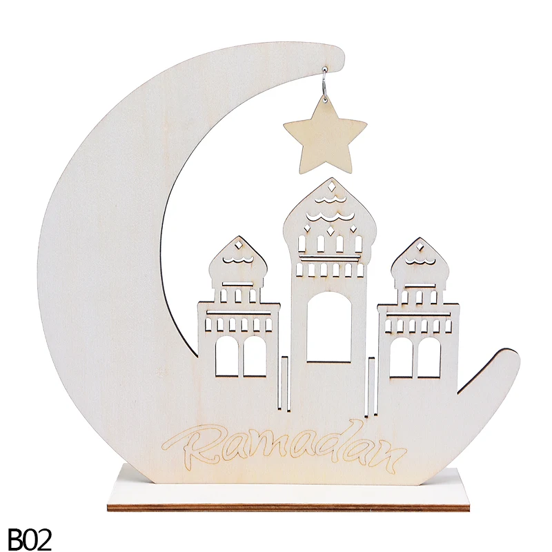 1 шт. EID Mubarak Рамадан деревянные украшения для дома Луна подвесной кулон праздничные вечерние принадлежности - Цвет: B02