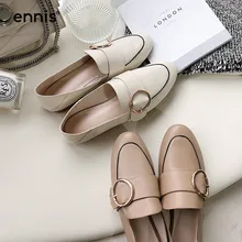 ENNIS/Коллекция года; брендовые лоферы; женская обувь; Мокасины с пряжкой и ремешком на плоской подошве; водонепроницаемые Мокасины с круглым носком; модная дизайнерская повседневная обувь бежевого цвета; C0013