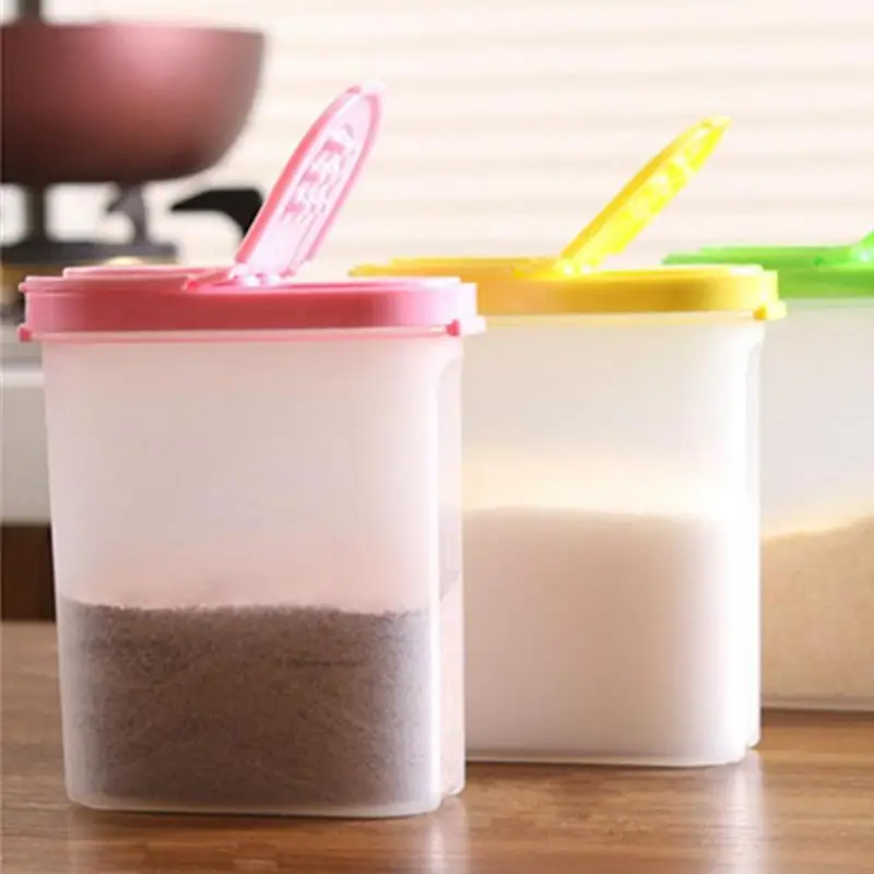 

Simple Plastic Food Kitchen Container 2 Lids Sorting Rice Storage Box Container Sealed Crisper Grains Tank Storage Kitchen