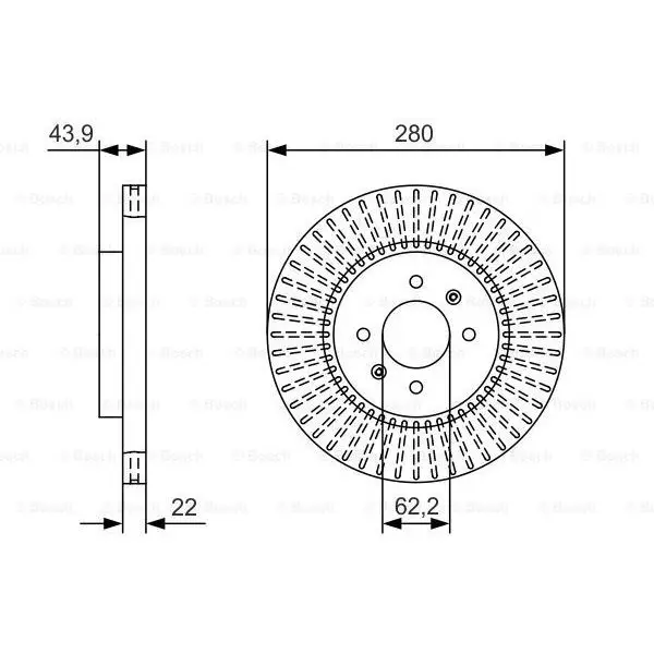 Диск тормозной KIA RIO III 11- передний D=280мм. BOSCH 0986479B0