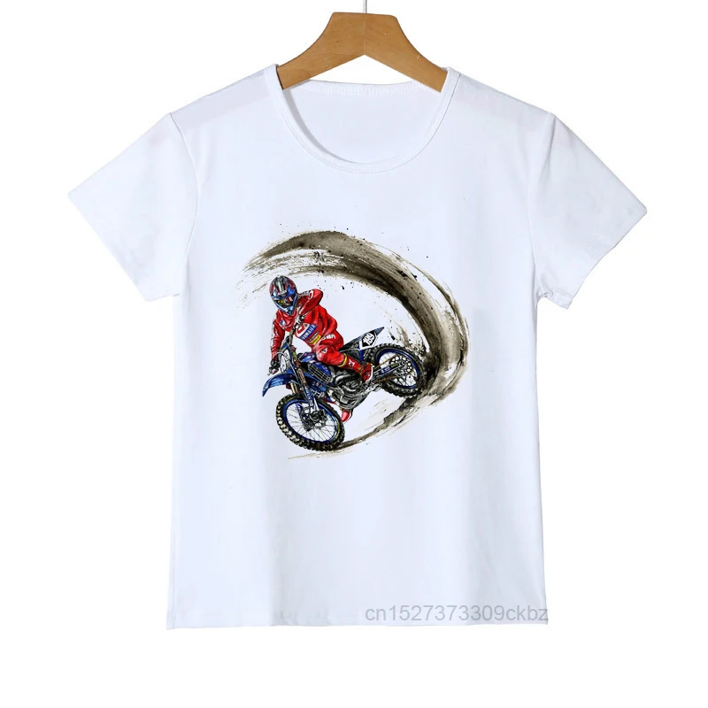 T-shirt For Boys Cool Motorcycle Cartoon Print Boy Clothes Casual Kids Tshirt Summer Hiphop Teen T Shirt White Tops t-shirt kid dress	
