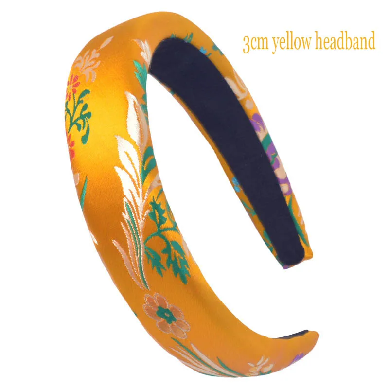 3cm yellow headband 3/4 смячейками и глубиной погружения, так что если у вас широкая атласная повязки на голову с вышивкой в стиле ретро Стиль Для женщин губка с повязкой на голову для девочек и сердечком и повязка на голову, повязка для волос аксессуары - Цвет: 3cm yellow headband